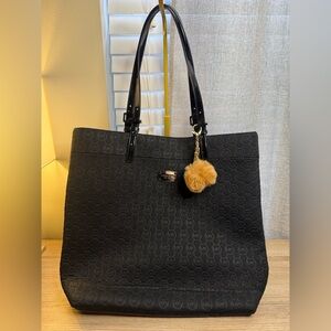 Michael Kors Black Tote with Pom Pom Accent